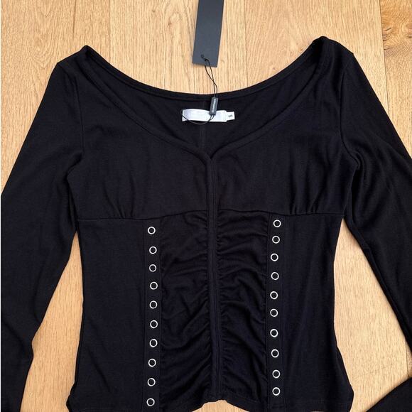 Three Times - Cinnamon Long Sleeve Eyelet Top in Black - Picture 2 of 5